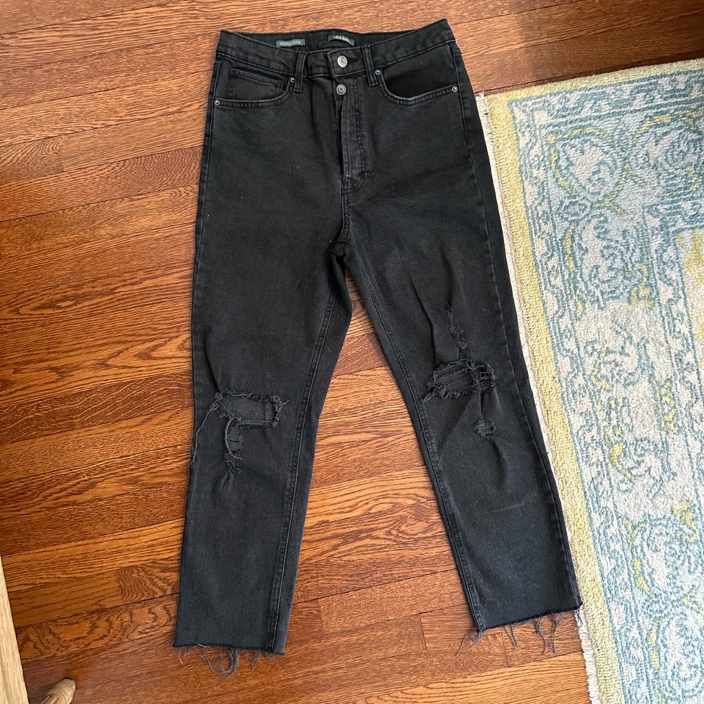 High Rise Slim Straight Black Jeans